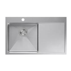 Aquadesign Clara Évier Inox avec Bol Côté Gauche 78x48cm Installation en Surface ou à Fleur avec Égouttoir, Plage pour Robinet et Bouchon Inox - 1208969497