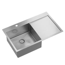 Aquadesign Clara Évier Inox avec Bol Côté Gauche 78x48cm Installation en Surface ou à Fleur avec Égouttoir, Plage pour Robinet et Bouchon Inox - 1208969497