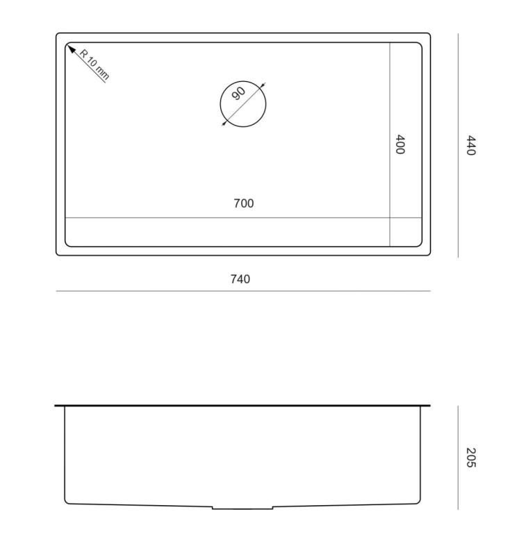 Aquadesign Zara Évier en Cuivre 74x44cm Sous-Plan, Encastré et Posé avec Bouchon en Cuivre - 1208969510