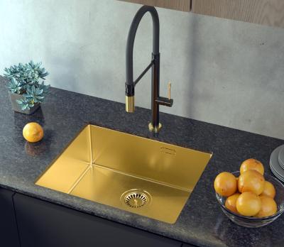 Aquadesign Zara Évier Or 54x44cm Encastré, À fleur de plan et Posé avec Bouchon Doré - 1208969512