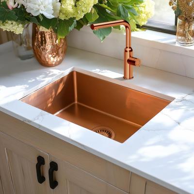 Évier Aquadesign Zara Cuivre 54x44cm Encastré, À Fleur et Posé avec Bouchon en Cuivre - 1208969513