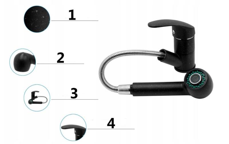 Robinet de cuisine Graniteland Rhea aspect pierre bleue avec bec extractible et douchette à double fonction 1208969536