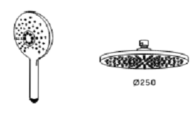 Révolution d'eau : Mitigeur thermostatique de douche à trois voies avec pomme de douche principale de 250 mm et douchette ronde en laiton T131TNR25LE.