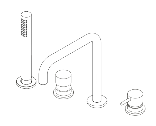 Waterevolution Flow robinet de bain à 4 trous pour montage sur le bord de la baignoire entièrement en acier inoxydable H T138HIE