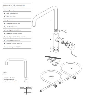 Waterevolution Flow robinet de cuisine avec bec pivotant coudé en laiton T158HLE