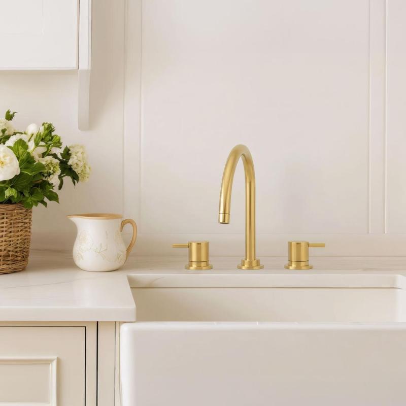 Waterevolution Flow robinet de cuisine à 3 trous avec bec pivotant et raccordement pour eau filtrée, light gold T152UWGE