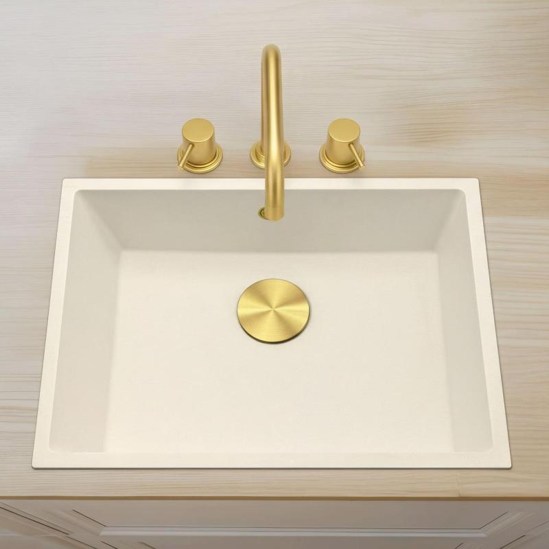 Waterevolution Flow mitigeur de cuisine à trois trous avec bec pivotant et raccordement pour eau filtrée, finition or léger T152HWGE