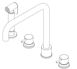 Révolution de l'eau Flow mitigeur de cuisine à 4 trous avec douchette extractible chromée T153H01.