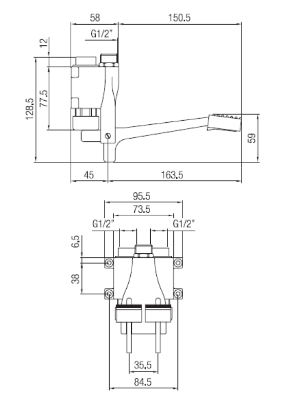 Ligne de Pédale PB Double Pédale Robinet Mélangeur Chromé pour Montage Mural 1208969759
