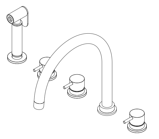 Révolution de l'eau Mitigeur de cuisine à 5 trous avec douchette extractible et raccordement pour eau filtrée en or léger T154UWGE