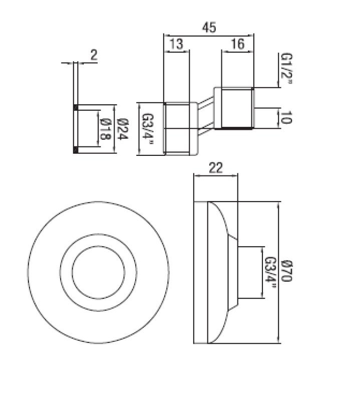Raccord en S chromé PB 10 mm Classique Excentrique 1/2” x 3/4” 1208969802