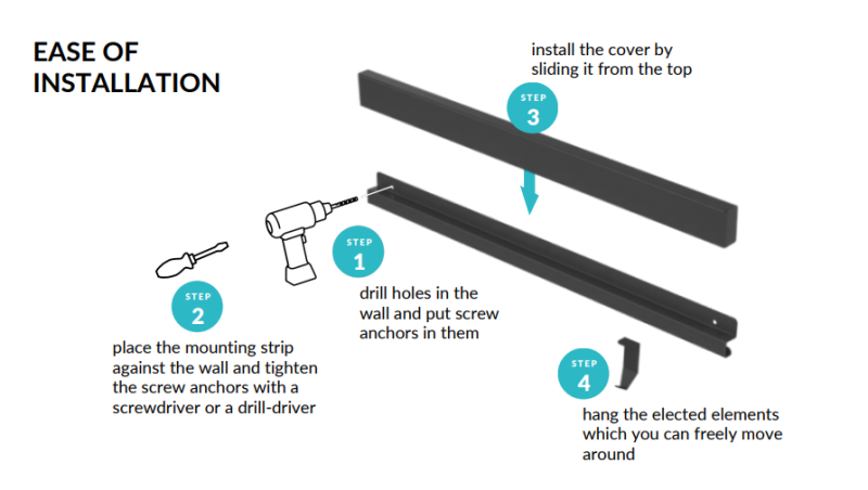 Epka Luxion Ensemble de Rails de Cuisine 80 cm avec Accessoires Métal avec Fixation Invisible Noir 1208969982