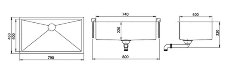 Ausmann Mosel gun metal grote Spoelbak RVS - PVD gun metal 74x40 universeel 1208970024
