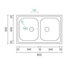 Évier double en acier inoxydable Banka Centurio 20 à poser 80x50cm 1208970026