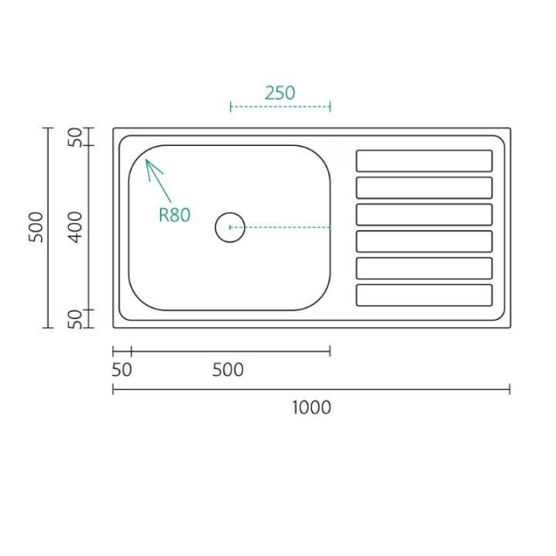 Banka Centurio 100-50 Évier en acier inoxydable à encastrer 100 x 50 cm avec égouttoir 1208970030