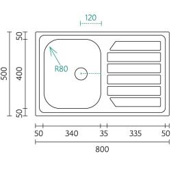 Évier sur plan Banka Centurio 80-1 en acier inoxydable 80x50cm avec égouttoir 1208970034.