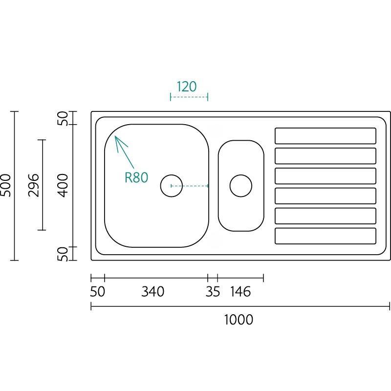 Évier à poser Banka Centurio 100-15 en inox 100 x 50 cm avec égouttoir 1208970035.