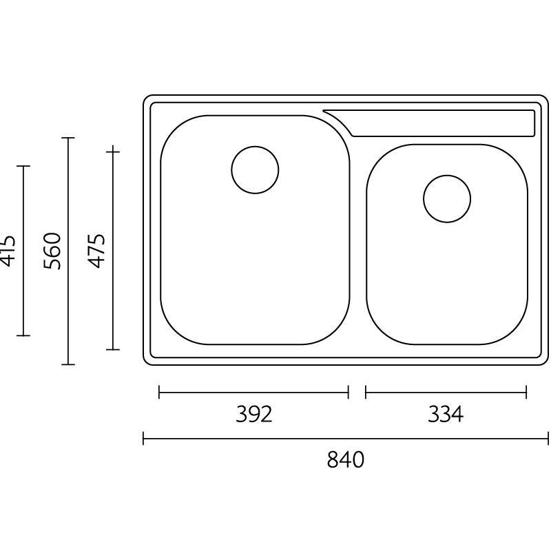 Évier double en inox Banka Princess à poser 84x56 cm avec plage pour robinet 1208970066.