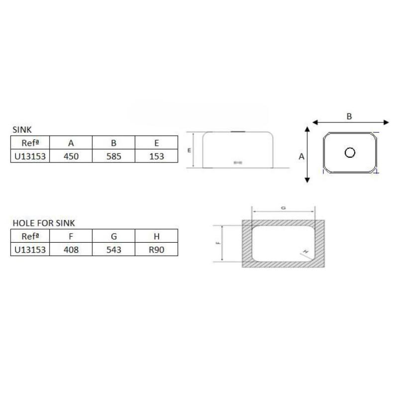 Banka Detroit Évier en acier inoxydable 543 x 408 mm Sous plan 1208970078