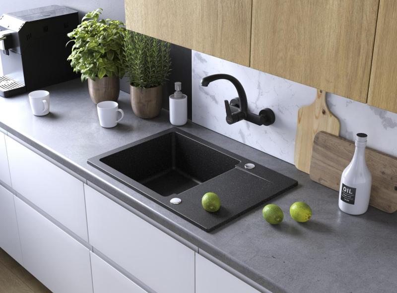 Aquadesign Kensley Granite Countertop Sink Anthracite with Small Draining Area 65 x 44 cm 1208970085