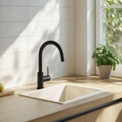 Ausmann Ceramic Ember Évier Carré en Céramique Blanc de Surface et Sous-Montage 40 x 40 cm avec Bouchon en Acier Inoxydable 1208970094