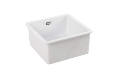 Ausmann Ceramic Ember Évier Carré en Céramique Blanc de Surface et Sous-Montage 40 x 40 cm avec Bouchon en Acier Inoxydable 1208970094