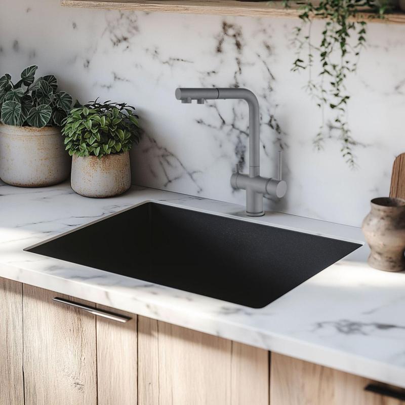 Mitigeur de Cuisine à 3 Voies Ausmann Ellington avec Bec Rétractable et Eau Filtrée – Anthracite - 1208970495