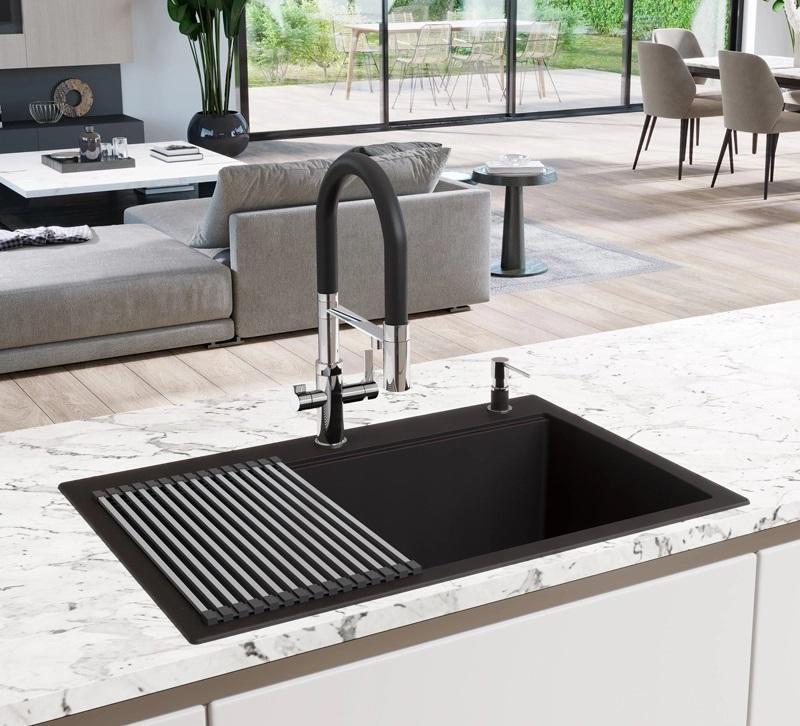 Mitigeur de cuisine 3 voies Ausmann Claridge avec bec flexible et eau filtrée – Anthracite – 1208970500