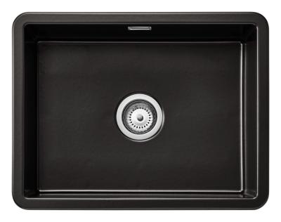 Ausmann Ceramic Ember Évier en céramique Mat Noir - Montage en surface et sous plan 54 x 40 cm avec bouchon en inox 1208970511