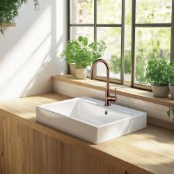Ausmann Ceramic Frost Évier en Céramique Blanc - Encastré 660 x 506 mm avec plage de robinet 1208970517