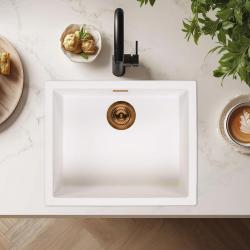 Évier Blanc 50x40 cm Sous-Plan, Posé et À Fleur avec Bouchon en Cuivre 1208970533
