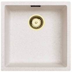 Évier Sable Blanc Crème 40x40 cm sous-plan, plan et encastré avec bouchon doré 1208970542