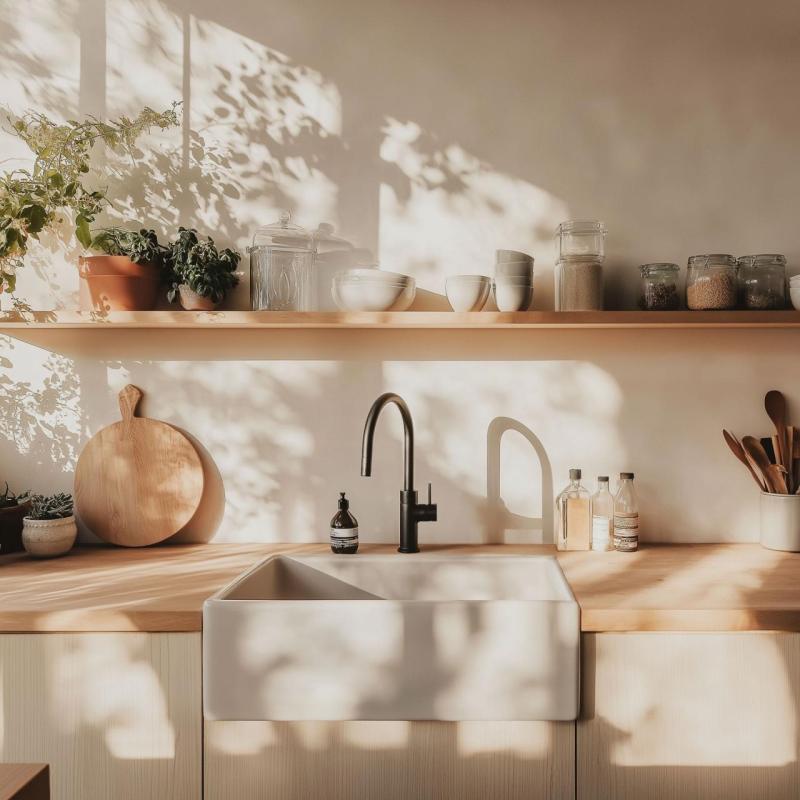 Ausmann Ceramic Panor Shade Évier Butler en céramique blanc - Sous plan et entre plan 630 x 597 mm avec banc de robinetterie et bouchon Gun metal 1208970551