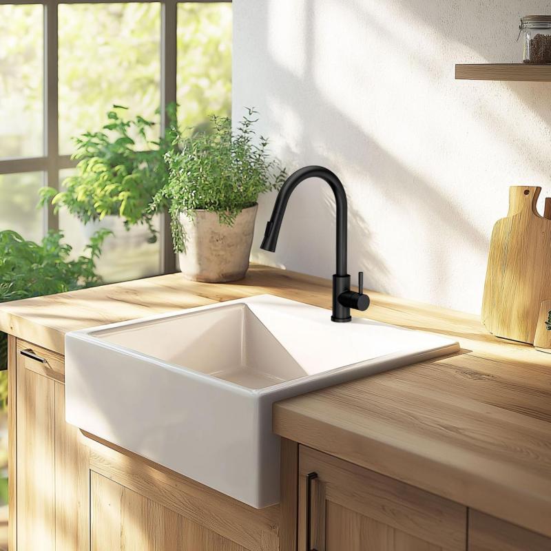 Ausmann Ceramic Panor Shade Évier en Céramique Blanc Butler - Sous-plan et Semi-encastré 630 x 597 mm avec plage pour robinet et bouchon en inox 1208970560.