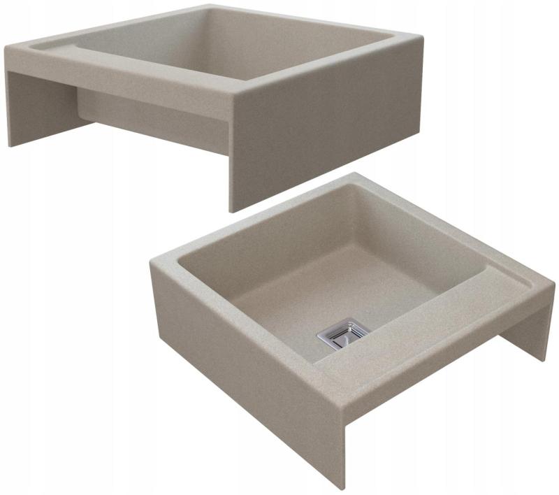 Graniteland Arno Évier en granit beige sable encastré 582x620mm avec bouchon carré en inox 1208970603