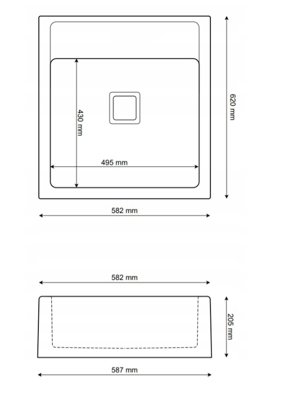 Graniteland Arno Évier en Granit Gris Encastré 582x620mm avec Bouchon Carré en Acier Inoxydable 1208970605