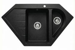 Graniteland Amiata Granit noir aspect pierre bleue Évier d'angle à encastrer 955 x 489 mm avec bouchon en acier inoxydable 1208970620