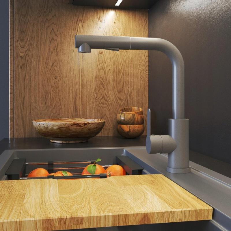 Robinet de cuisine Graniteland Celeste gris avec bec extractible et douchette à double fonction 1208970663