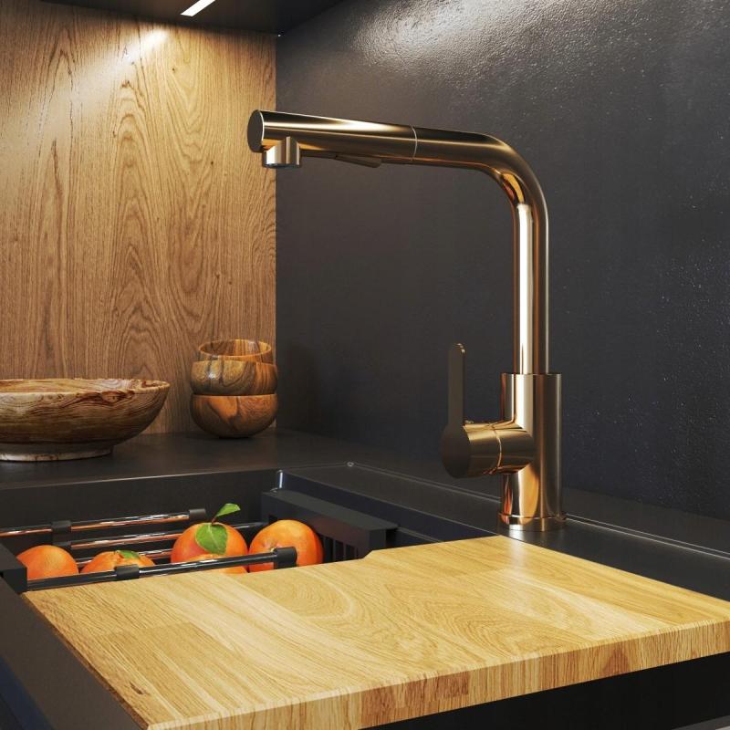 Robinet de cuisine Graniteland Celeste en cuivre avec bec rétractable et douchette à double fonction 1208970665.