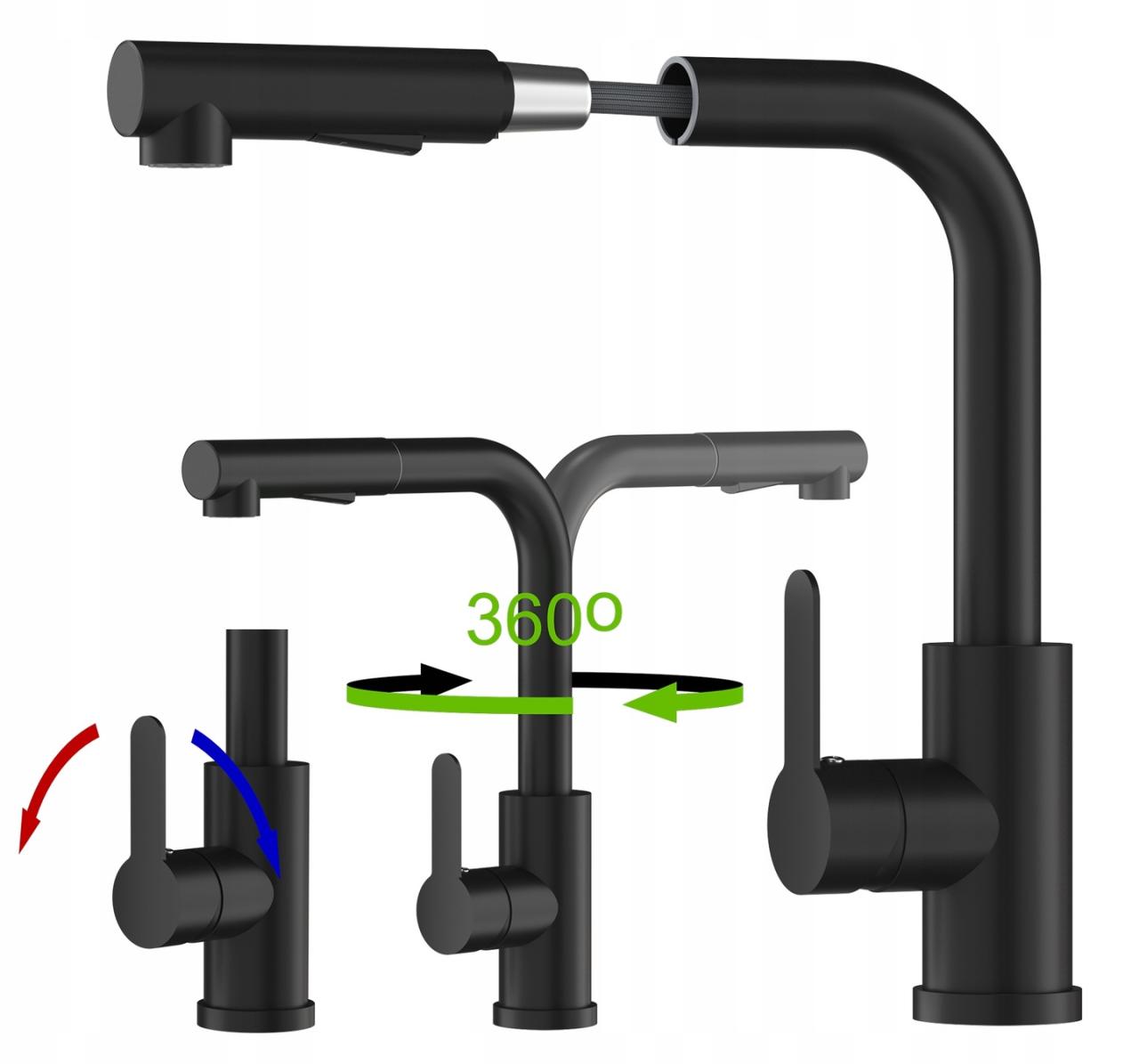 Robinet de cuisine Graniteland Celeste en métal canon avec bec rétractable et douchette à double fonction 1208970666