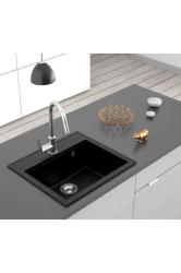 Dura Stretto Évier en Quartz Noir Monté 56x51 cm avec Bouchon en acier inoxydable et Trou pour Robinet 1208970690