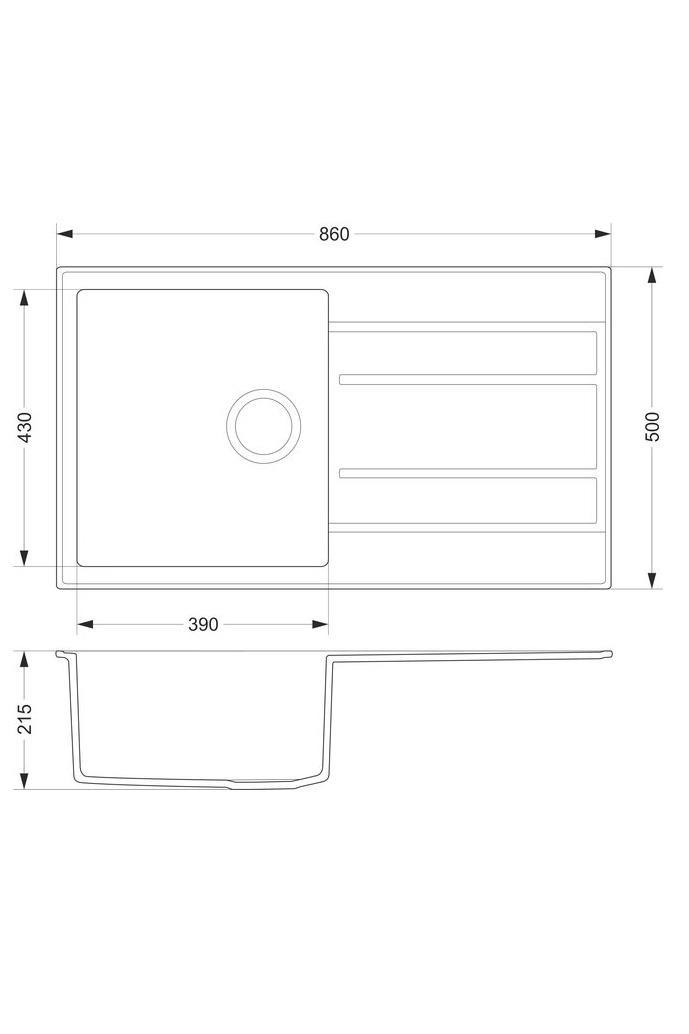 Évier en Quartz Dura Stretto Gris Surface 86x50 cm avec Zone d'Égouttage et Bouchon en Acier Inoxydable Réversible 1208970695