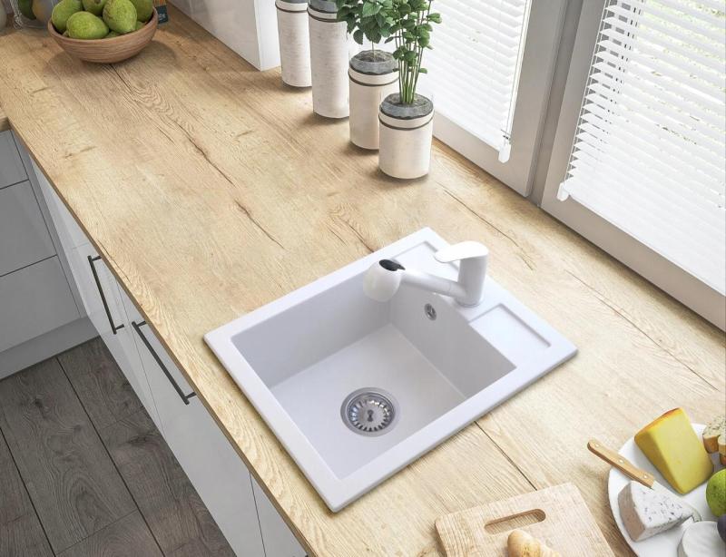 Mitigeur de cuisine Graniteland Rhea Blanc avec bec extractible et douchette à double fonction 1208970714