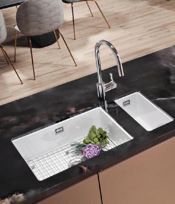 Ausmann Céramique Ember Évier en demi-encastré et à poser en céramique blanche 174 x 400 mm avec bonde en inox 1208970734