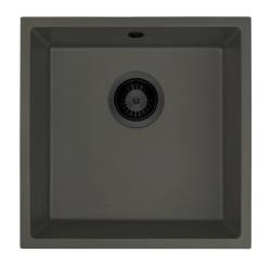 GraniteMy Universel Granite Gris, foncé Évier 40x40 cm Montage en surface, sous plan et à fleur avec Bouchon Noir 1208970747