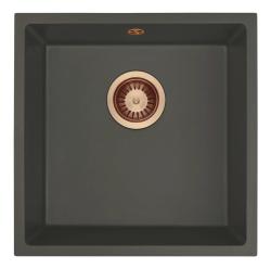 GraniteMy Universel Granit Gris, foncé Evier 40x40 cm Montage en surface, Sous-montage et Encastrement avec Bouchon en Cuivre 1208970749
