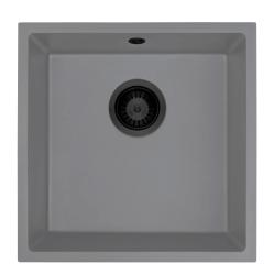 GraniteMy Évier Universel en Granit Gris 40x40 cm Montage en Surface, Sous-Plan et Affleurant avec Bouchon Noir 1208970751