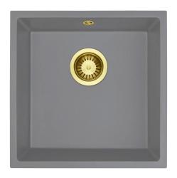 GraniteMy Évier Universel en Granit Gris 40x40 cm à Poser, à Encastrer et à Niveau avec Bouchon Doré 1208970752