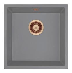 GraniteMy Évier Universel en Granit Gris 40x40 cm à Poser, à Encastrer et à Monter avec Bouchon en Cuivre 1208970753