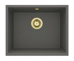 GraniteMy Universel Granit Gris, foncé Évier 50x40 cm Montage en surface, Sous-montage et Montage à fleur avec Bouchon Doré 1208970756